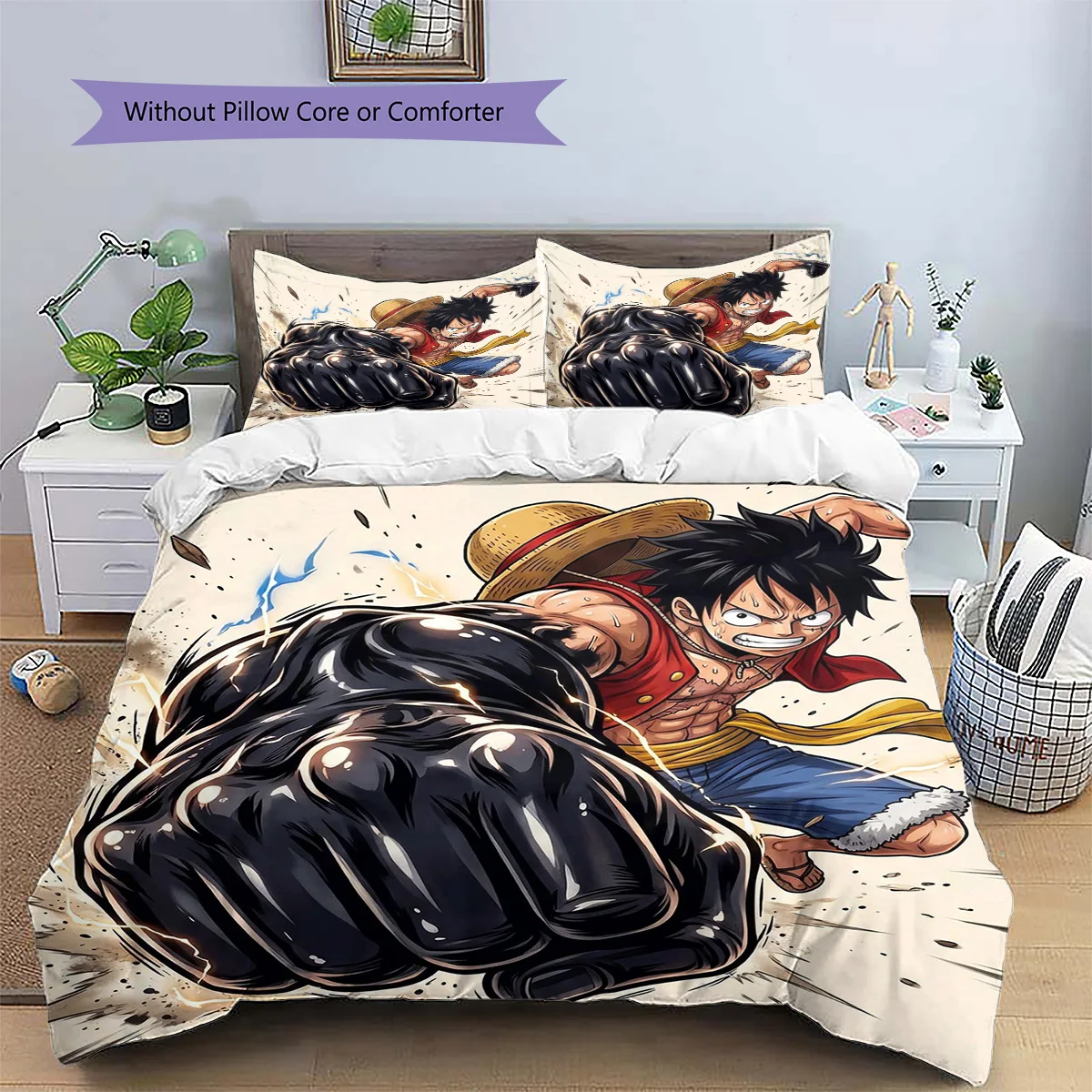 Luffy Patterned Pillowcase & Duvet Cover Set Creative Bedding for Bedroom Great Surprise Gift.-TING