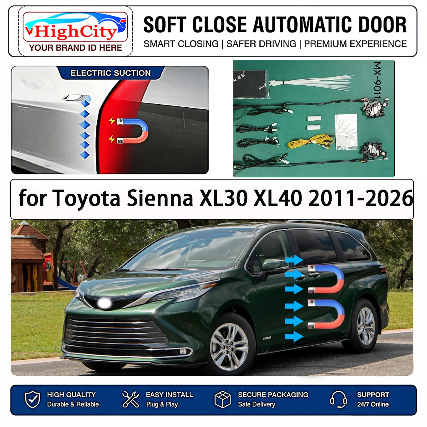 for Toyota Sienna XL30 XL40 2011-2026 OEM Electric Suction Soft Close Door Kit Smart Anti Pinch Auto Cinch Latch System No Slam