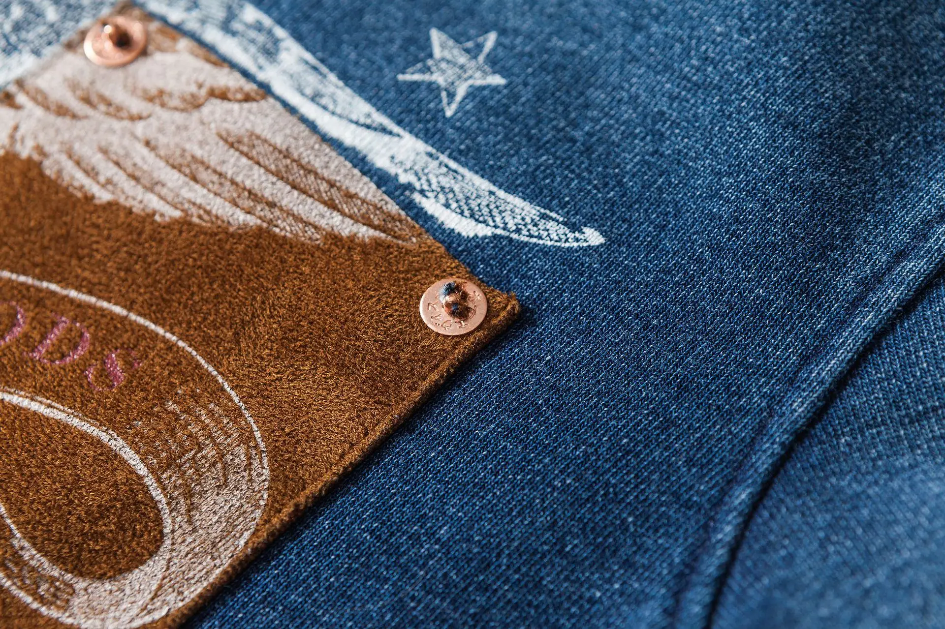 치구 남성용 아메리칸 레트로 핸드 다잉 블루 풀오버 남성용 스웨트셔츠 이글 배색 포켓 재킷