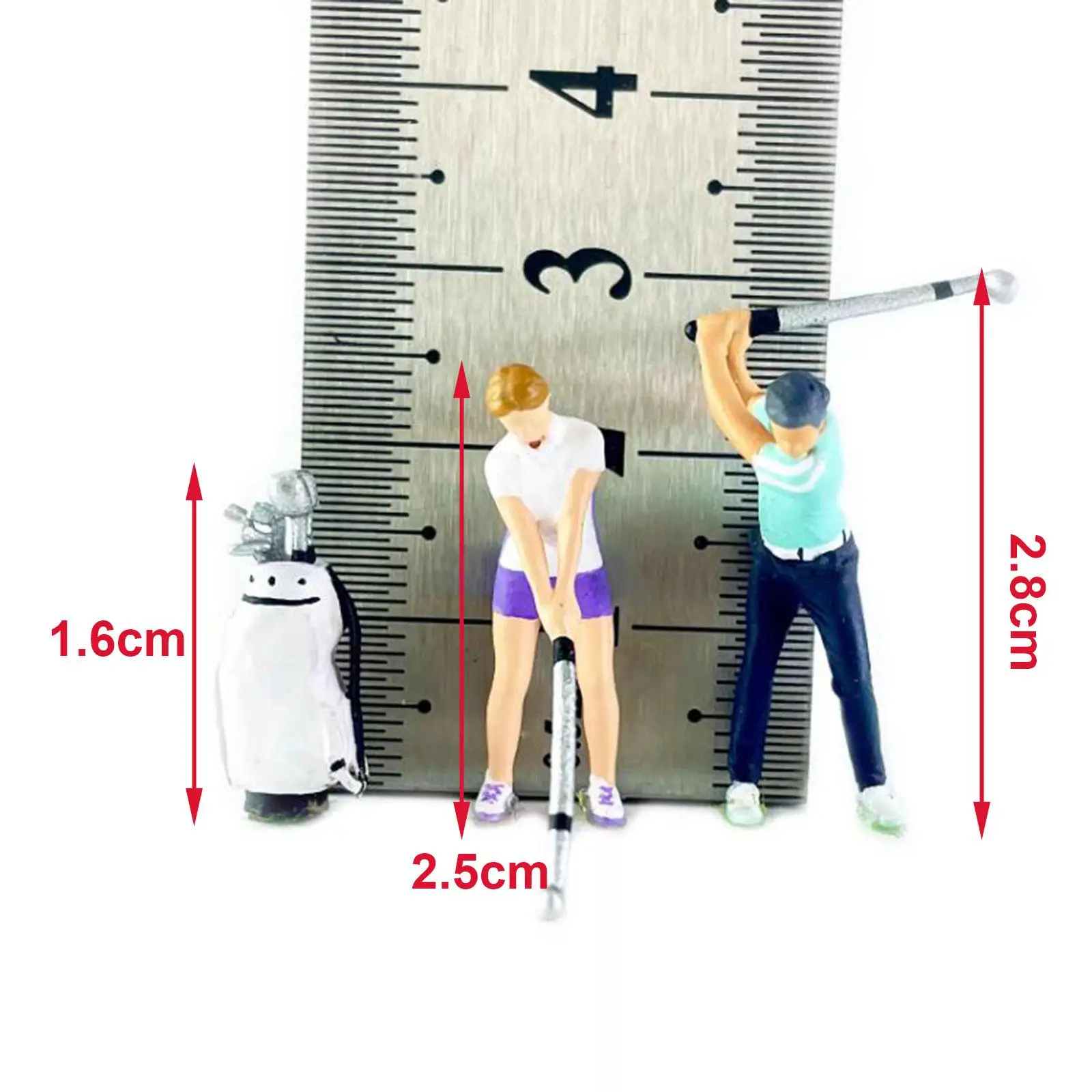 Figurines de personnes avec sac de golf, disposition micro paysage nickel é, accessoires de film de jardin, scène l'inventaire de jauge S, paysage de diorama, 3 pièces, 1/64