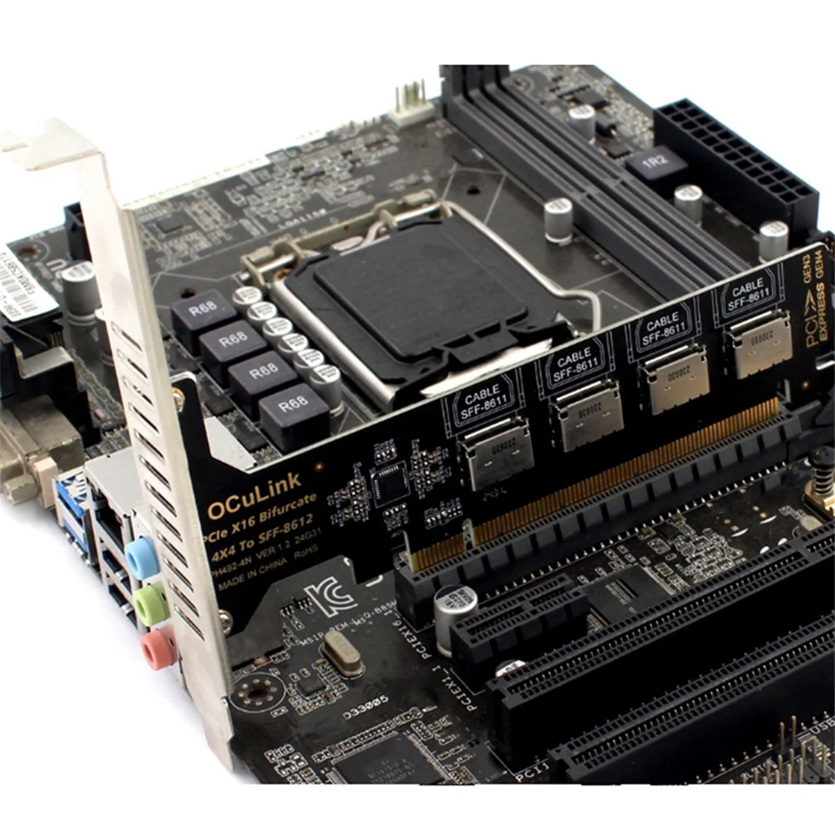 A03R PCI-E X16 Split 4 Ports Oculink Expansion Card SFF8611&8612 NVME PCIe Solid State Drive Adapter for Mainboard Expansion