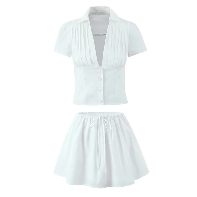 

Весна 2024, женский комплект с юбкой и высокой талией, V-Ne ort Sve, модный комплект из двух предметов, Pure Desire Sle