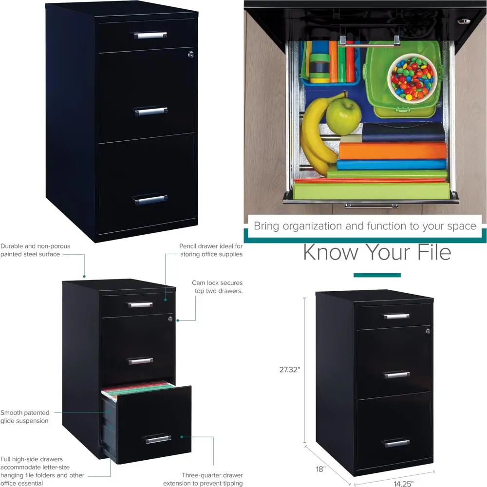 

Letter-Size Steel File Cabinet, 3-Drawer, Suitable for Home and Small Office, Under Desk Storage, Includes Small Supply Drawer