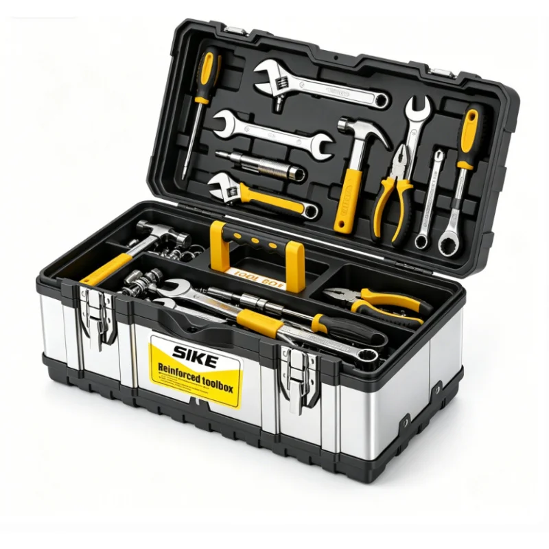 Portable Double Layer Storage Box Stainless Steel Thickened Anti-drop Multifunctional Household Hardware Tool Organizer Case
