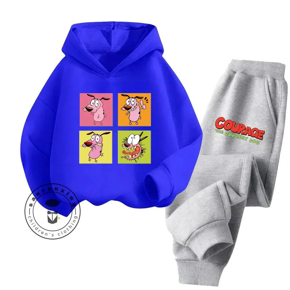 Courage the Cowardly Dog Low Maintenance Clothing Wash Friendly Cartoon Patterns Sunny Cheap Fall Winter Children Hoodie Set