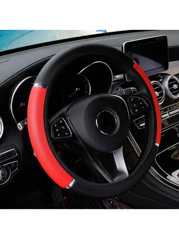 Metal Şerit Dekorasyonlu Araba Direksiyon Kapağı Nefes Alabilen Kaymaz Deri Direksiyon Kılıfları Uygun 38cm Direksiyon Simidi
