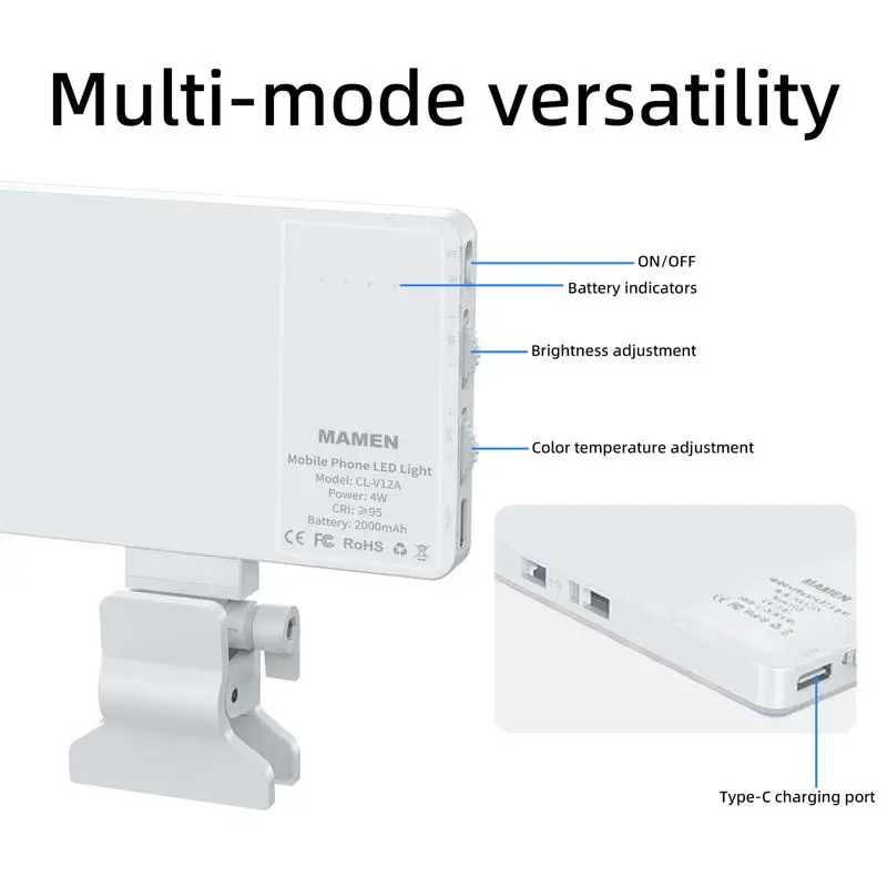 Phone Conference Light Video Light Portable Handheld Makeup Light Rechargeable Video Light With 2 Ports 3 Mode Clamp-On Photo