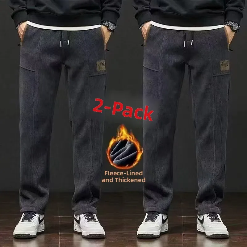 

Мужские утепленные повседневные брюки с широкими штанинами на флисовой подкладке, теплые, осенне-зимние, новые, универсальные, для повседневной носки, из полиэстера.
