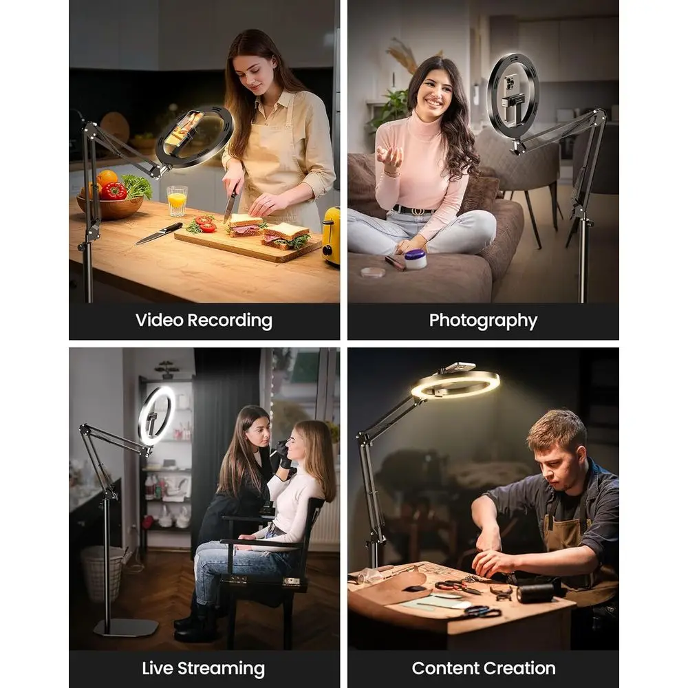 10 حامل كاميرا علوي قابل للتعديل مع حامل وحامل ثلاثي القوائم لهاتف iPhone، ضوء حلقة طويل 70.8 للفيديو والتصوير الفوتوغرافي والبث #2