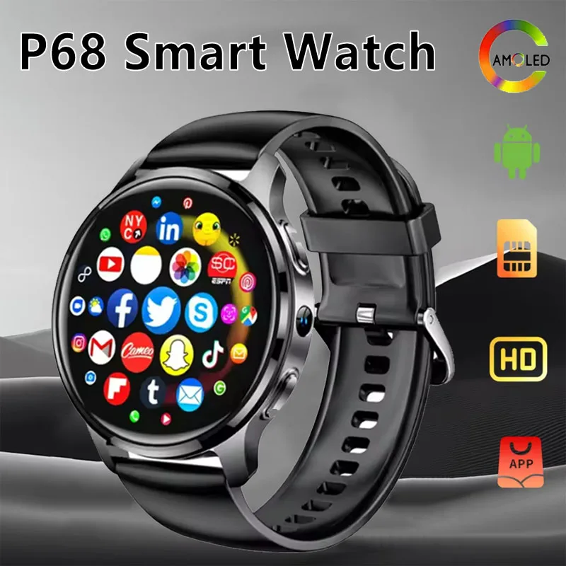 

Смарт-часы P68 4G Android мужские 466*466, оснащенные двойной камерой 500 Вт, пульсометр, GPS, WIFI, 4 ГБ + 128 ГБ Bluetooth
