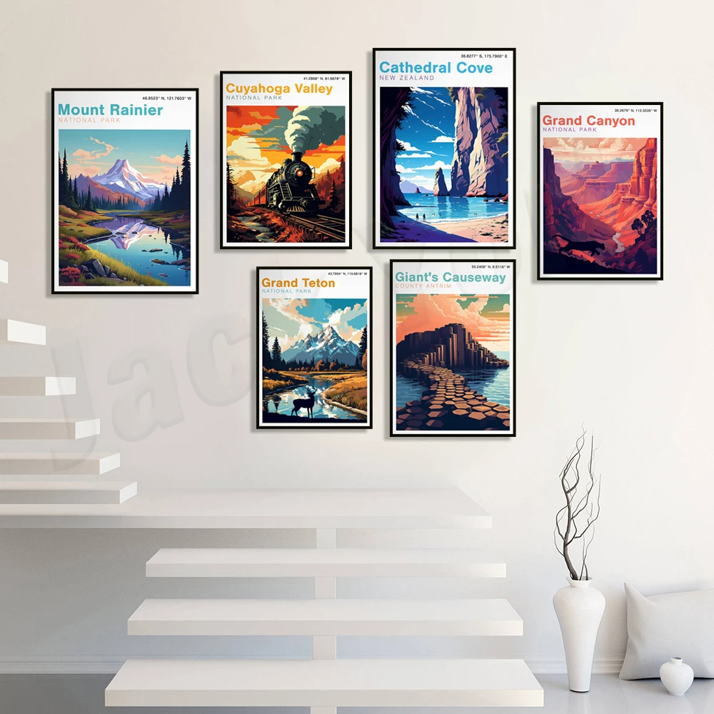 New Zealand, Montana, Arizona, Crater Lake SVG, Sequoia, Mount Rainier, Cuyahoga Valley, Isle Royale National Park Travel Poster