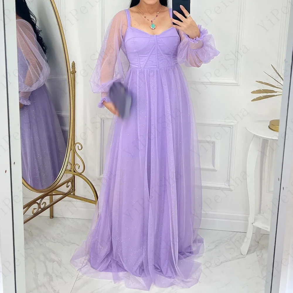 

Customized A-Line Prom Dresses Floor-Length V-Neck Full Sleeve Evening Gown Simple Fashion Sequined Draped Casual Party Gown