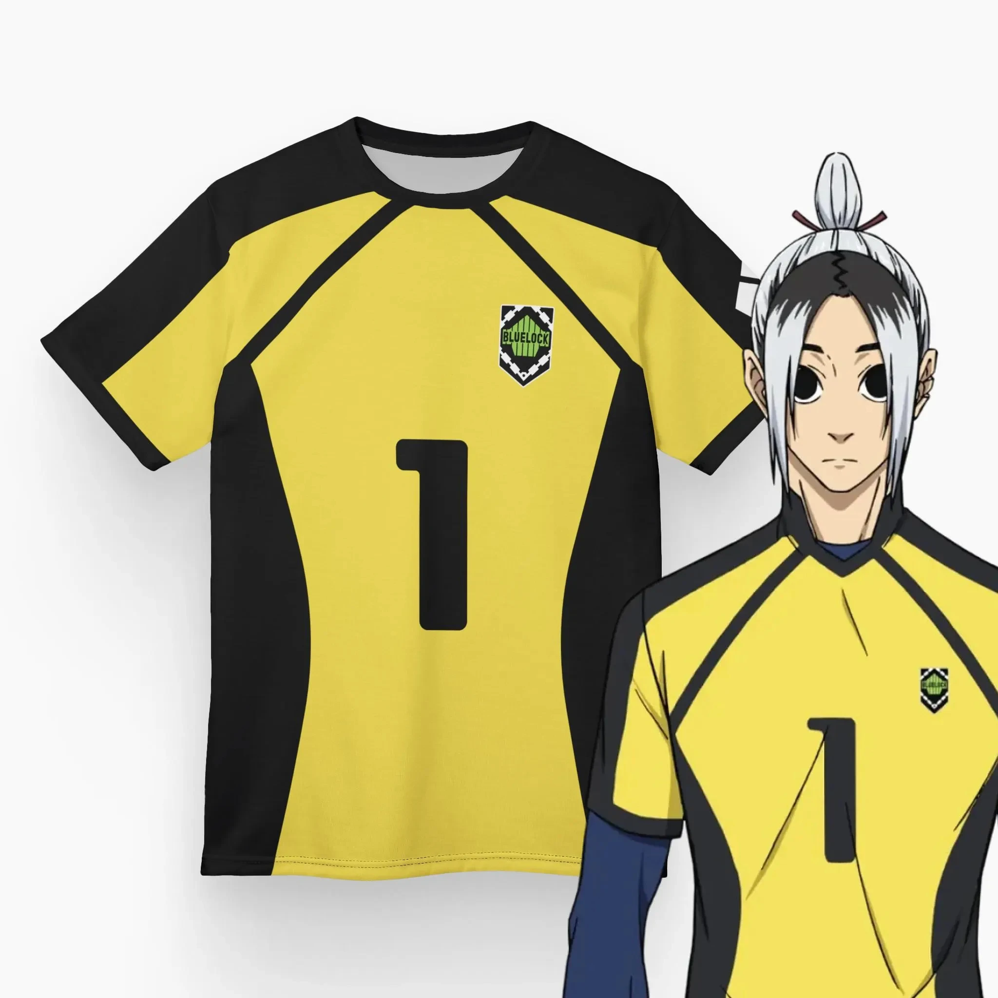 تي شيرت صيفي للرجال بطباعة ثلاثية الأبعاد باللون الأزرق قفل رياضي وتأثيري، تي شيرت جين غامارو حارس المرمى للجنسين لكرة القدم #2