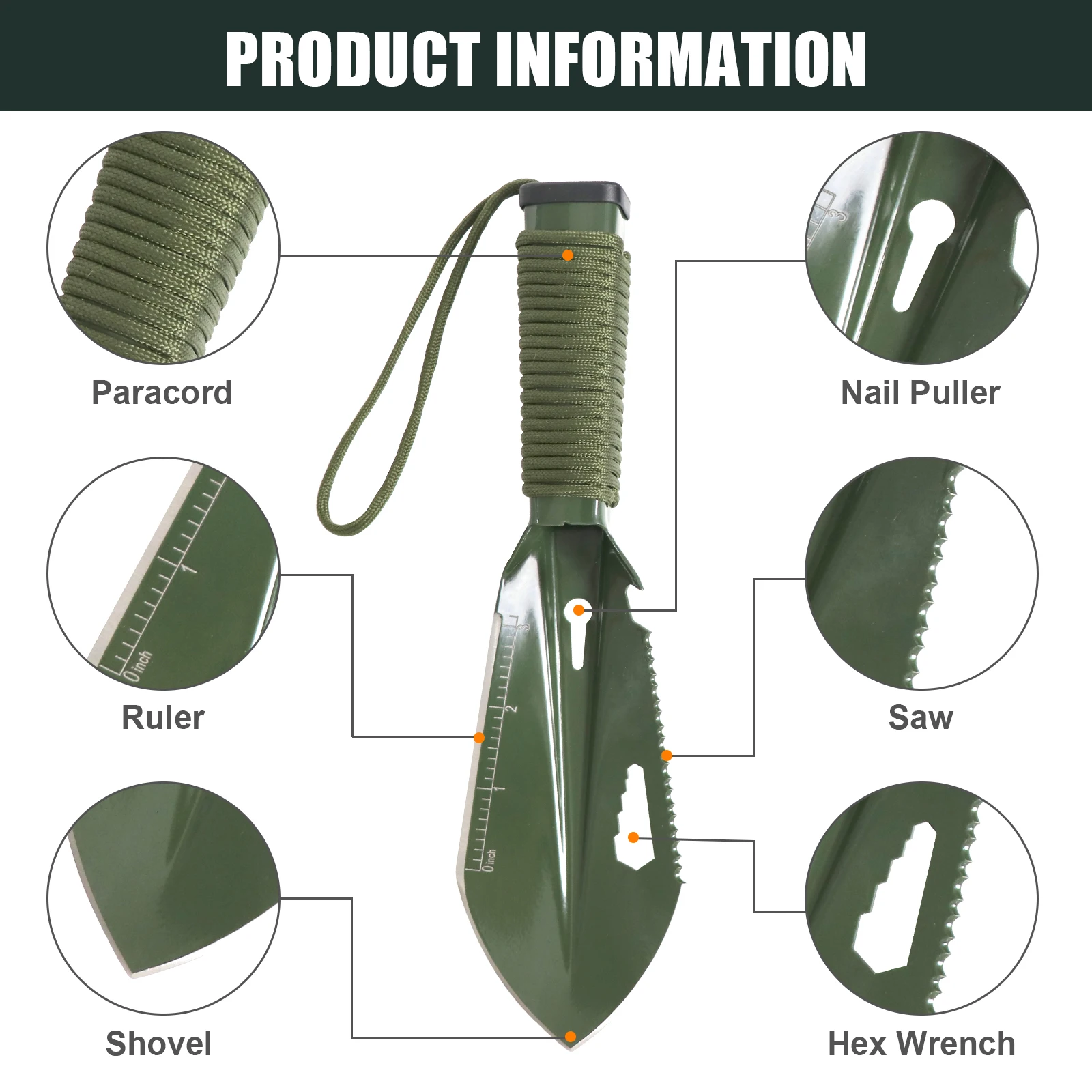 Outdoor Camping Shovel Planting Stainless Steel Backpacking Garden Tool with Carrying Pouch for Digging Hiking Gardening Outdoor