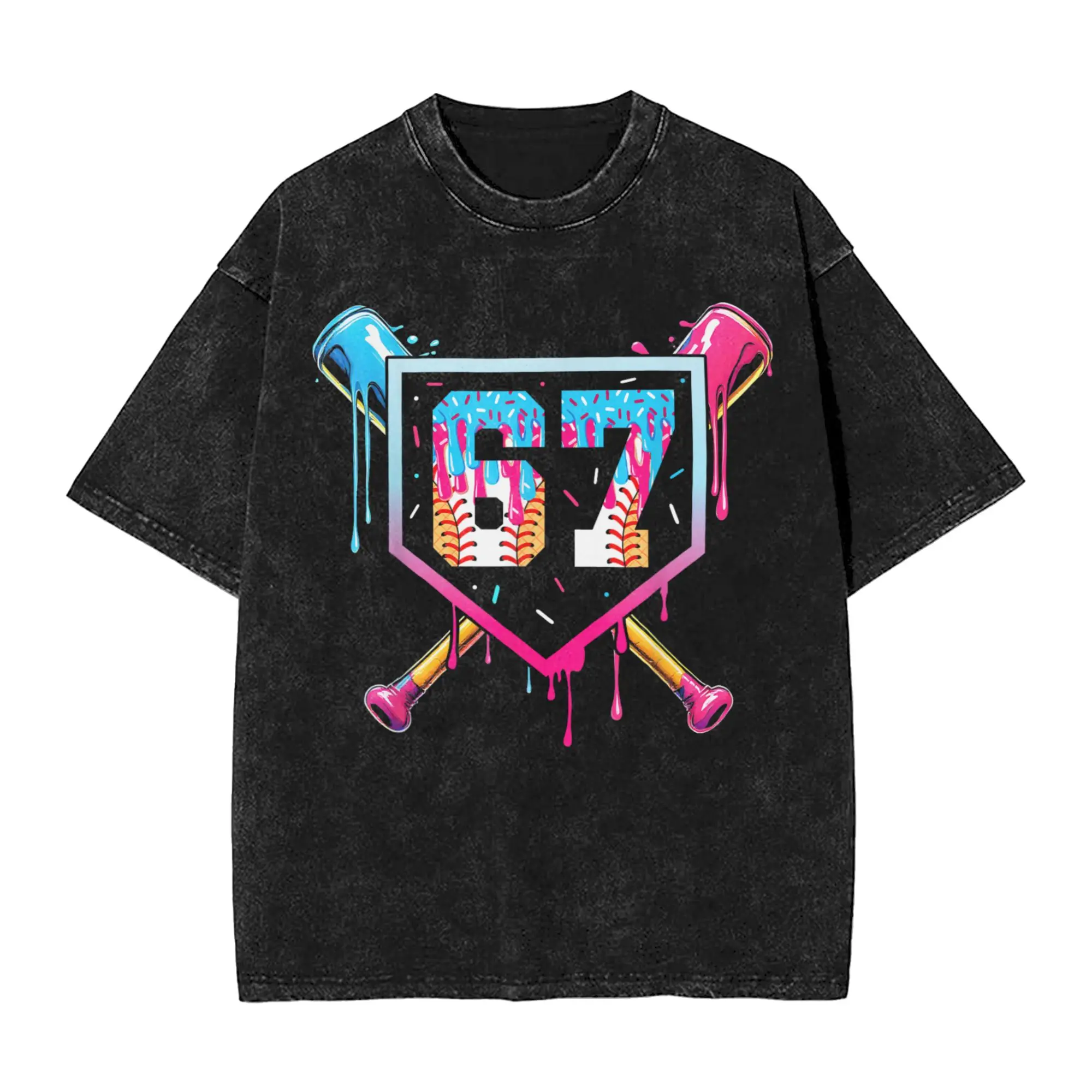 Baseball Ice Cream Drip Number 67 Player 67th Birthday T-Shirt Men Cotton Tees Round Neck Short Sleeve T Shirt Summer Clothes
