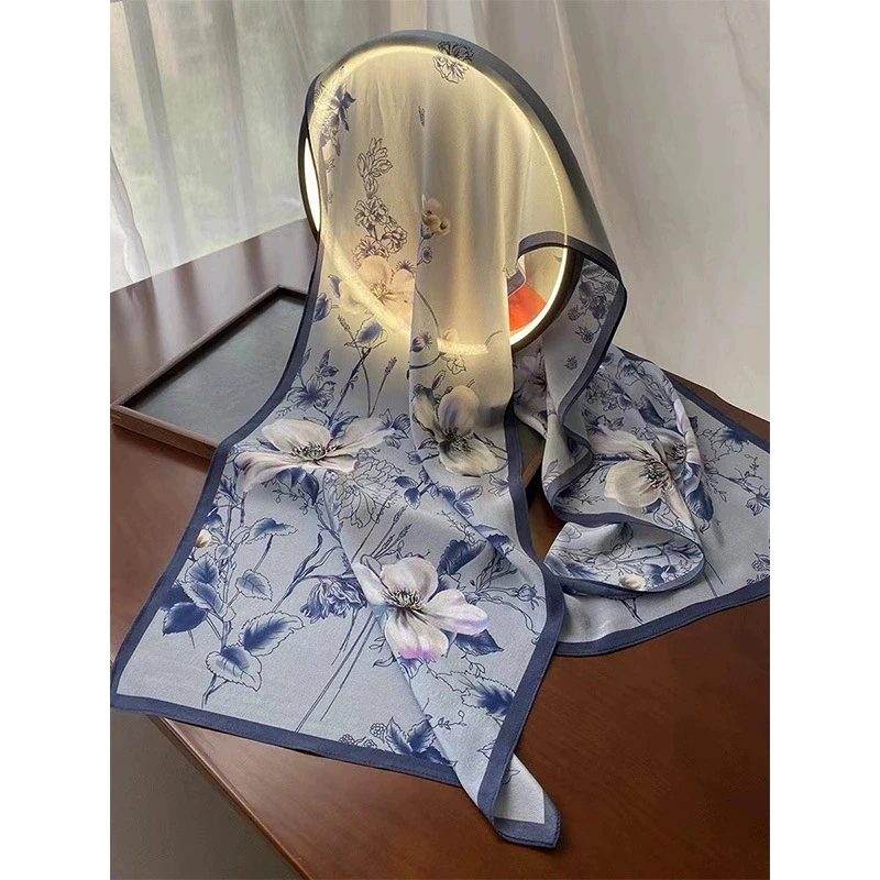 Luxury Chinese Style Printed Mulberry Silk Long Scarves INS-style Design Elegant & Versatile Real Silk Shawl & Scarf view 4