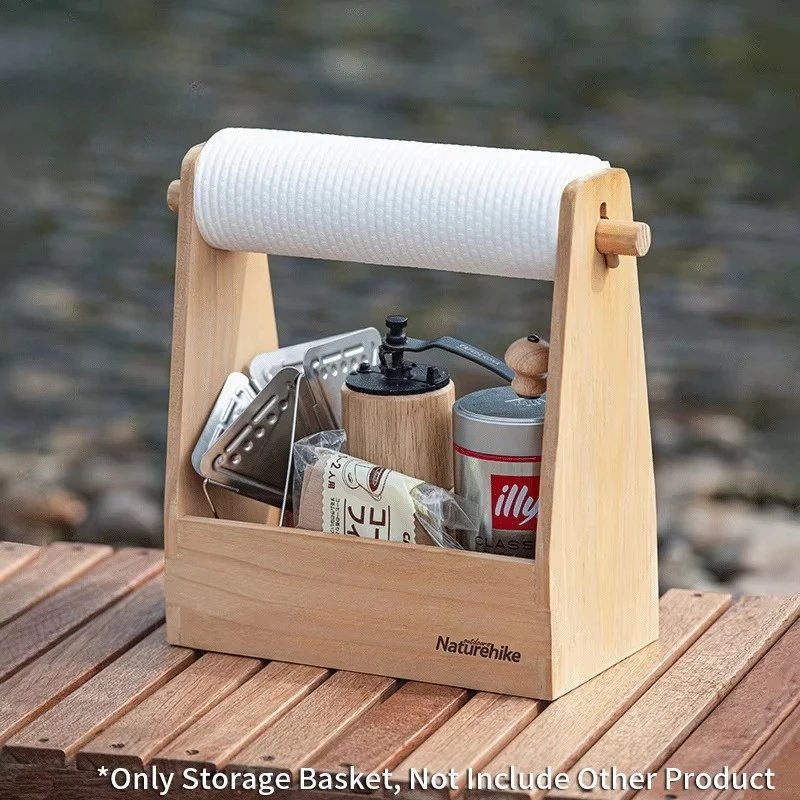 BBQ Accessories Storage Basket Ultralight Outdoor Picnic Tableware Hand Basket Solid Wood Camping Sundries Box