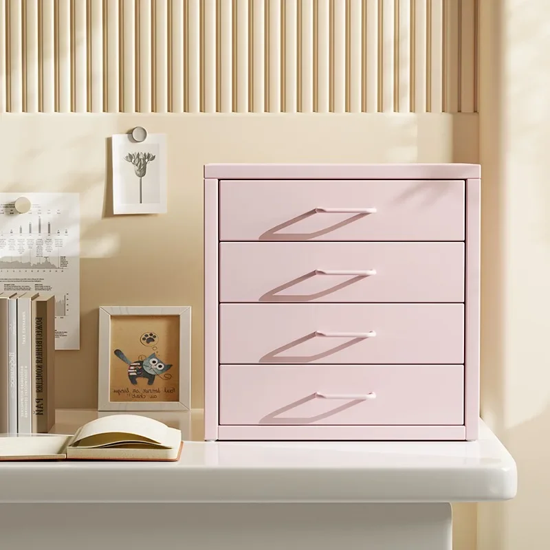 Ins Desktop Storage Cabinet, Bedroom Nightstand, Iron Storage Cabinet, Pink File Organizer, Multi-Tier Drawer Cabinet