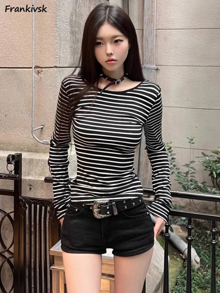 Striped Sweaters Women Backless Sexy Slim Long Sleeve Spring Autumn Minimalist Hipster Fashion Simple Advanced European Style