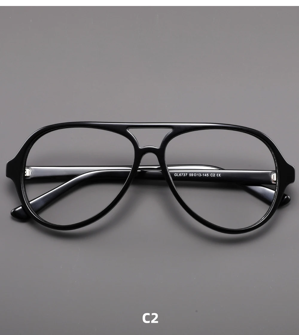 Pilotenbrille aus Acetat mit großem Rahmen für Herren, individuelle Korrektionsbrille, Persönlichkeits-Lesebrille, modische Brille – Detail 10