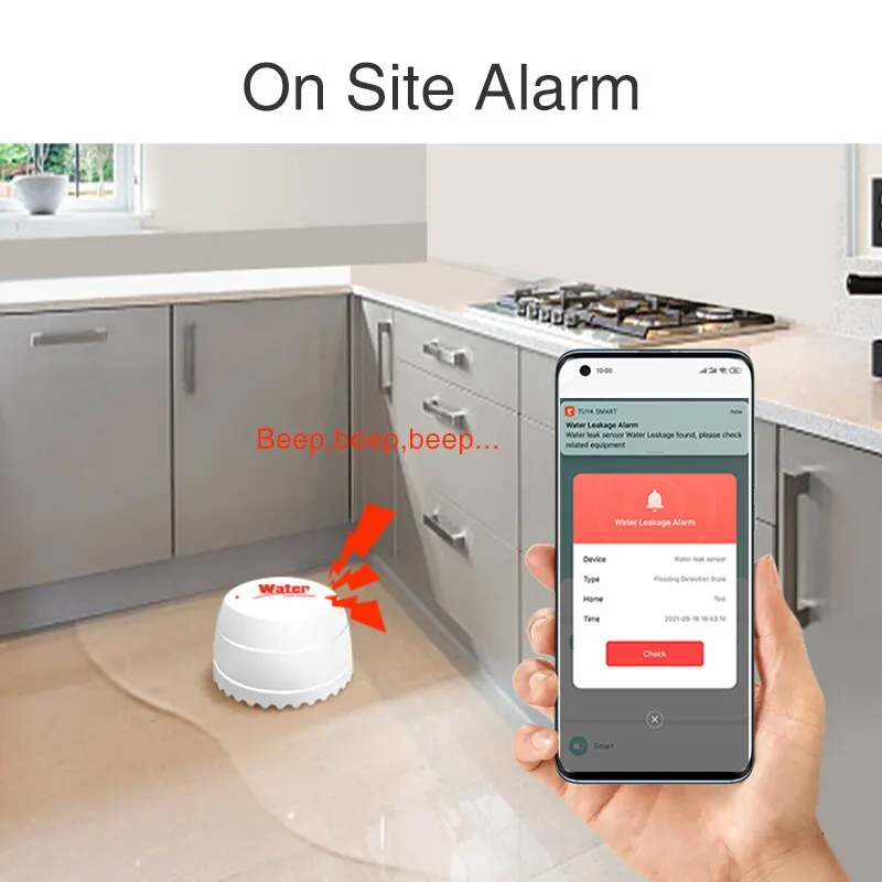 TUYA Zigbee Water Leak Detector Water Flood Sensor Smart Life APP Remote Monitoring Flood Alert Overflow Security On Site Alarm