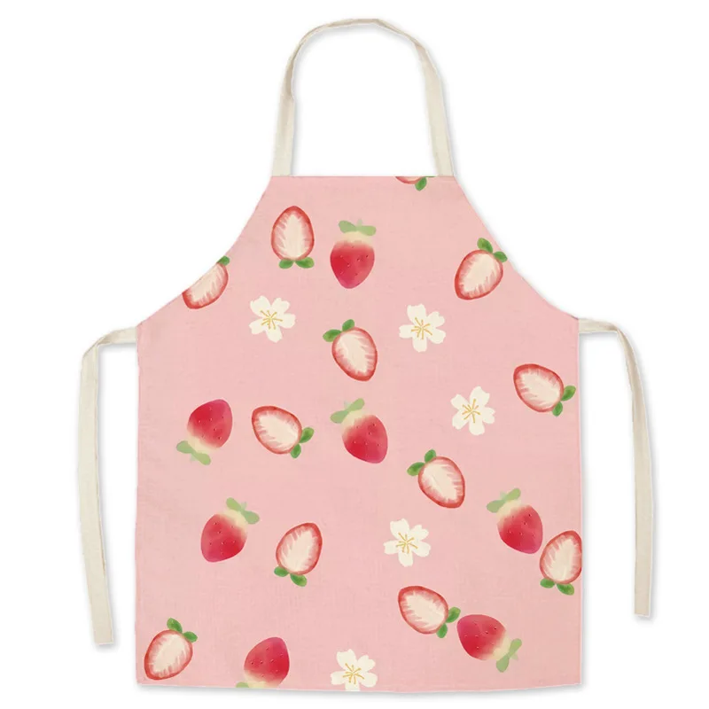 Fruit Series Printed Kitchen Apron for Woman Cotton Strawberry Mangosteen Linen Bib Home Cooking Baking Cleaning Tool Aprons