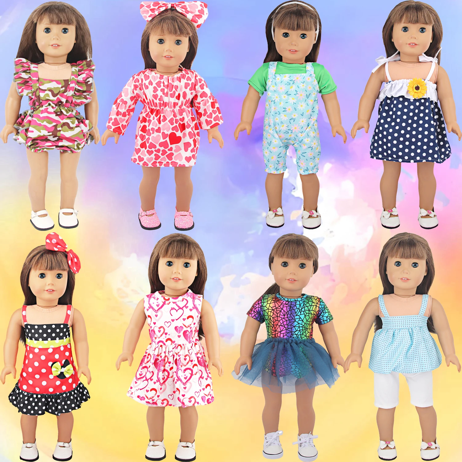 

18-дюймовая американская кукла, одежда с милым сердечком и цветочным бантом, платье, наряд для 43 см, новорожденных и кукол OG Girl, хлопковая игрушка