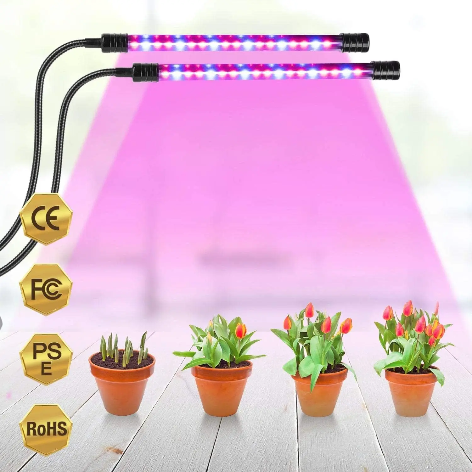 

LED Plant Grow Light 2 Strip, Full Spectrum Growing Lamp w/ 3 Timers 5 Brightness Lighting Level, Clamp Type USB Planting Growth