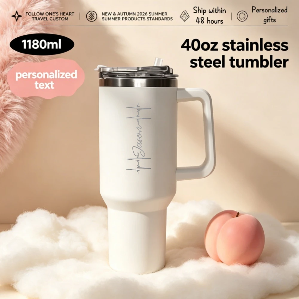 1L Personalized text bottle Stainless steel themo bottle, Thermal mug for coffee Aesthetic water bottle for Fother's Day Gift