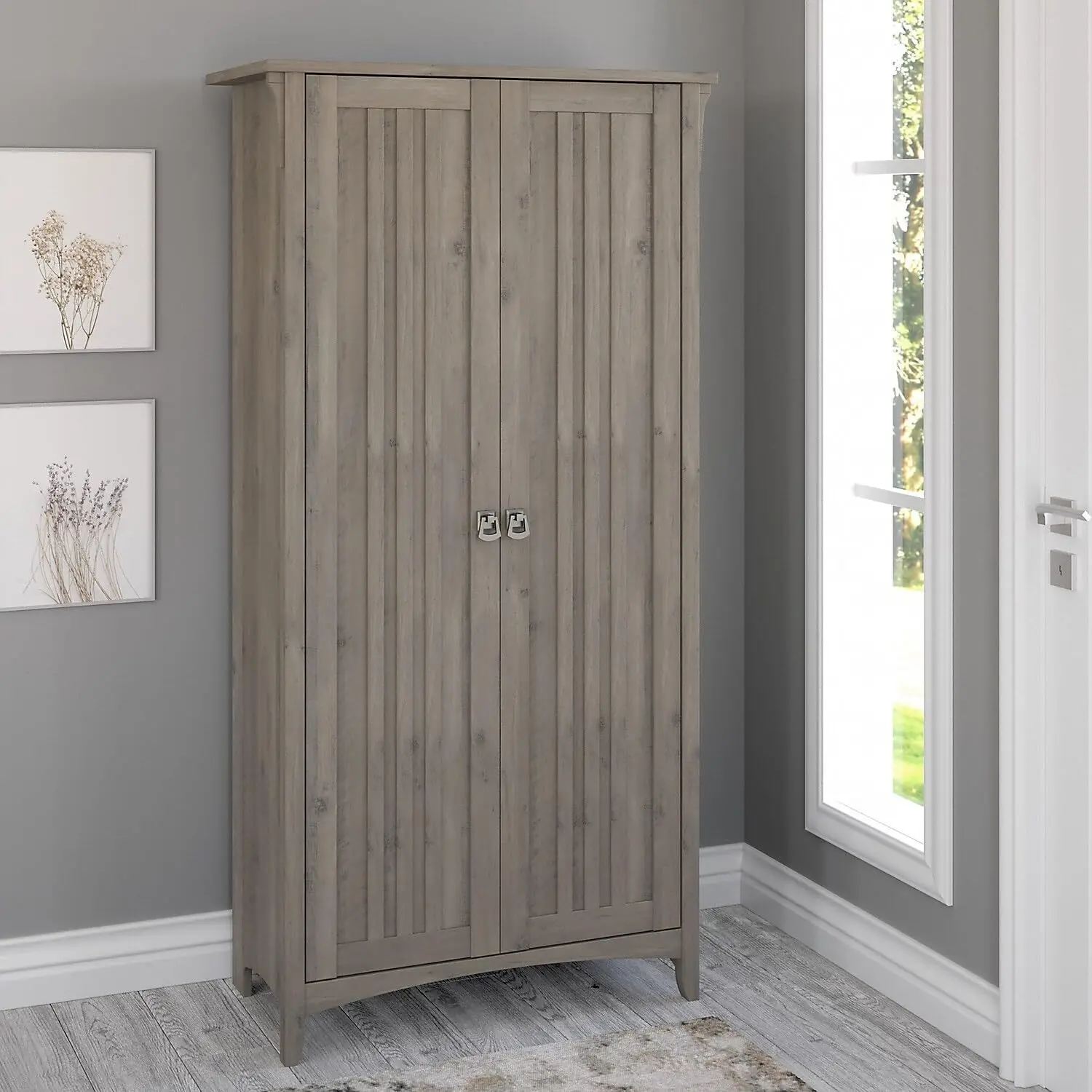 62.95-Inch Tall Storage Cabinet with 4 Shelves, Driftwood Gray