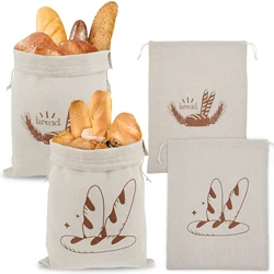 4Pcs Linen Bread Bags Reusable Drawstring Bread Bag BPA Free Washable Homemade Bread Storage Bag Sourdough For Bakers Kitchens