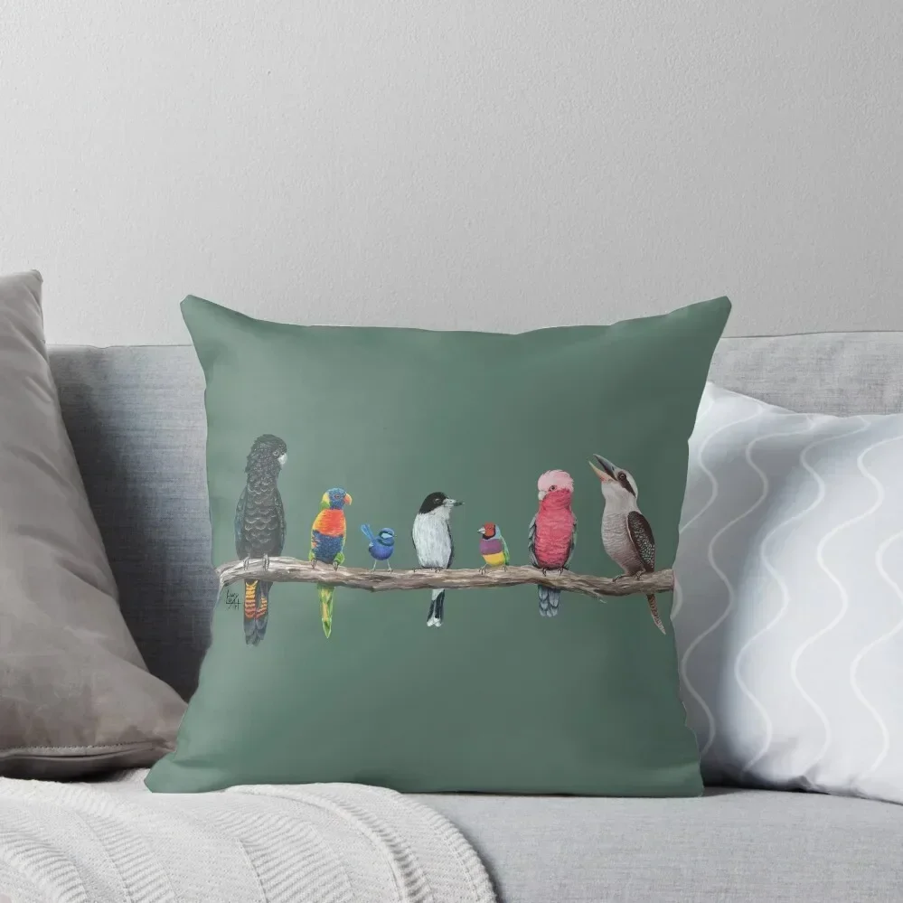 

Australian Birds Antique Green Background Throw Pillow Christmas Pillow Covers home decor items Christmas s Covers pillow