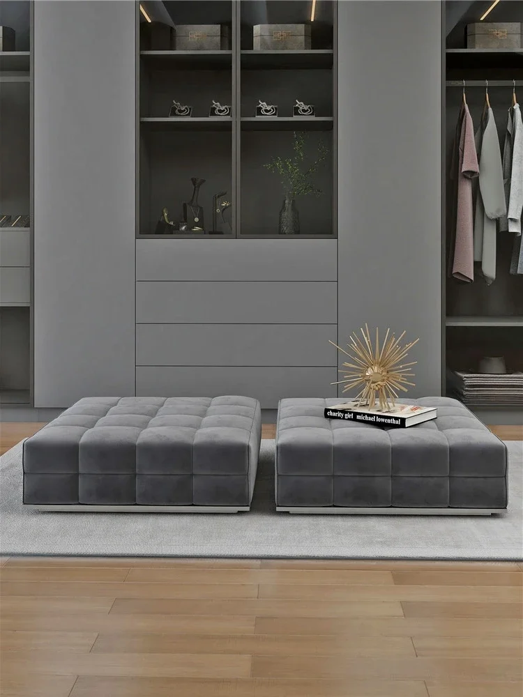 Nordic Licht Luxe Fluwelen Vierkante Sofa Kruk Woonkamer Pedaal Lage Kruk