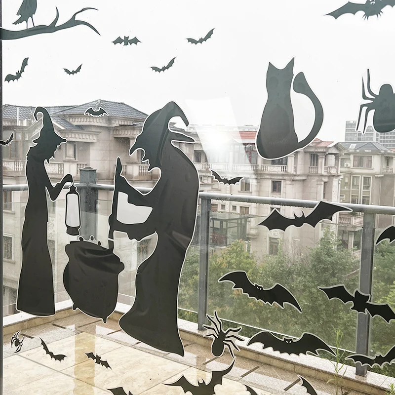 

4pcs/set Halloween Witch Window Glass Stickers Horror Black Reaper Witch Ghost Wall Sticker Halloween Decal Party Supplies Prop