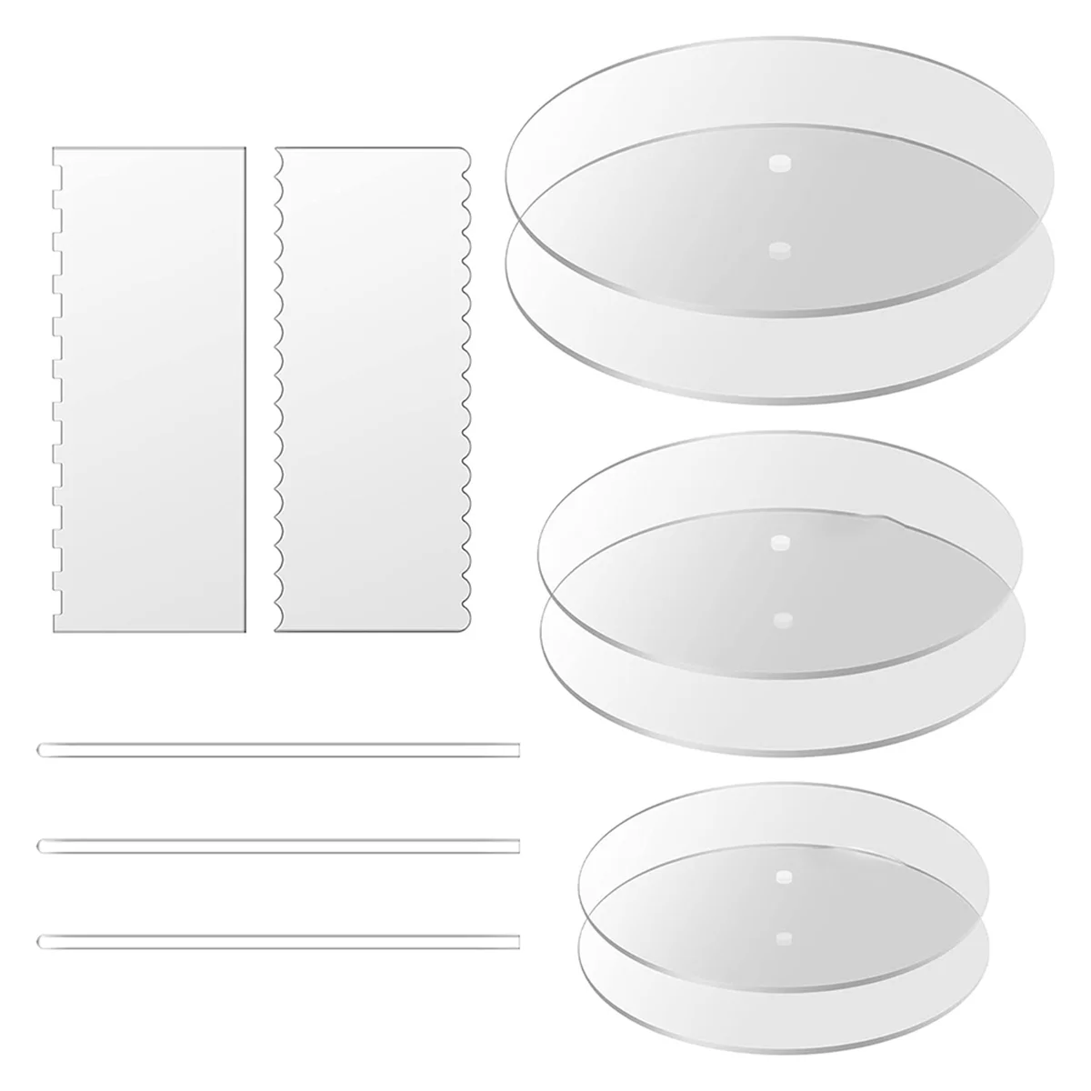 Acrylic Round Cake Disk Set,Acrylic Cake Discs Set,Comb Scrapers,Dowel Rods,Icing Scraper,Acrylic Scraper Smoother