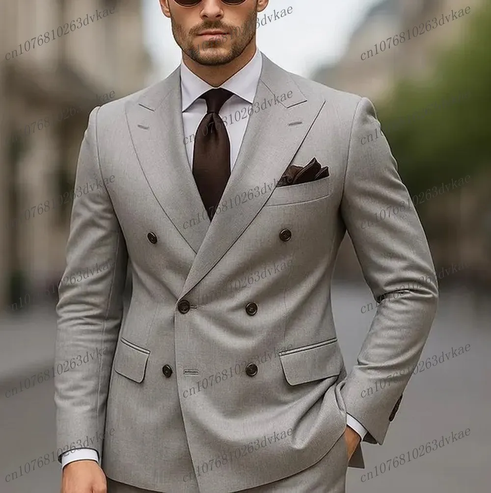 

New Grey Fashion Business Men Suit Groom Groomsman Wedding Party Prom Male Formal Occasion Tuxedos 2 Piece Set Blazer Pants