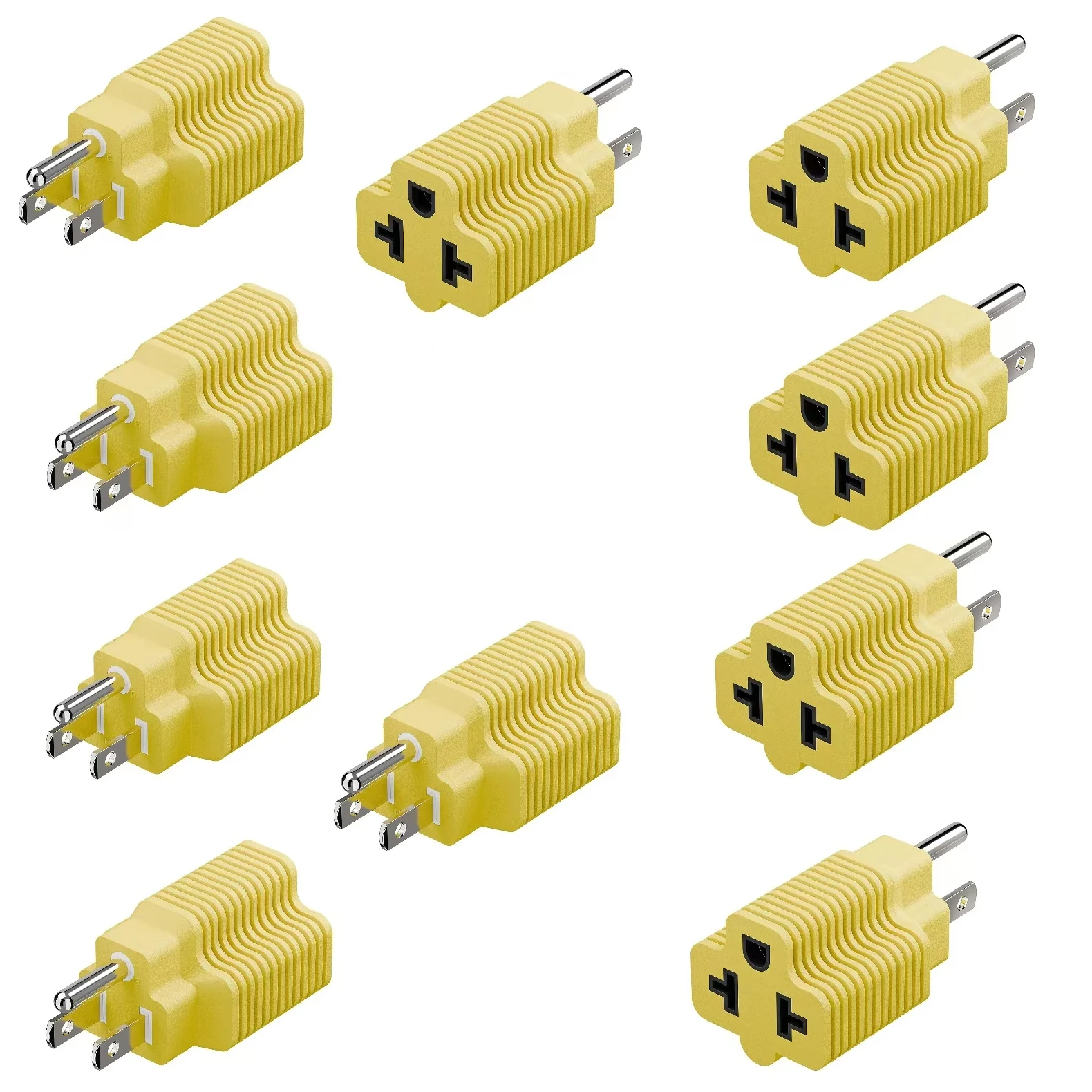 [10Pack] 4-in-1 15Amp/125V Household AC Plug to 20A/250V T Blade Adapter,5-15P to 5-20R,5-15P to 6-15R,5-15P to 6-20R  Adapter