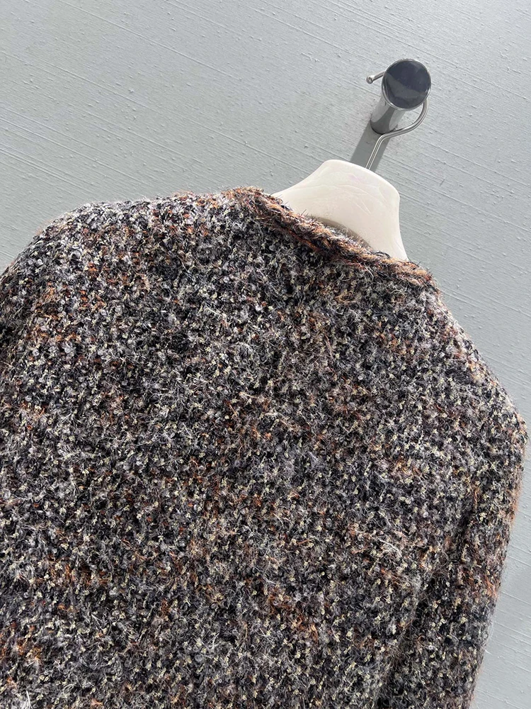 SVORYXIU الخريف الشتاء نمط جديد الترفيه نمط جيوب مزدوجة صف واحد مشبك الحياكة معطف امرأة موضة سترة دافئة معطف #5