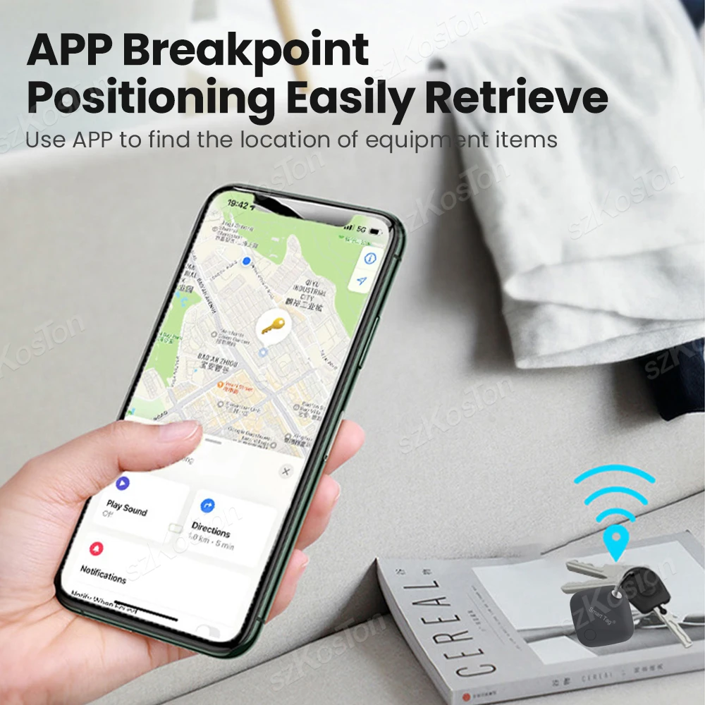 Compatível com Bluetooth Pet GPS Tracker, Smart Tag, Mini Dispositivo Anti-Perda para Wallet Kids e Dog, Key Finder, Apenas IOS, Find My App