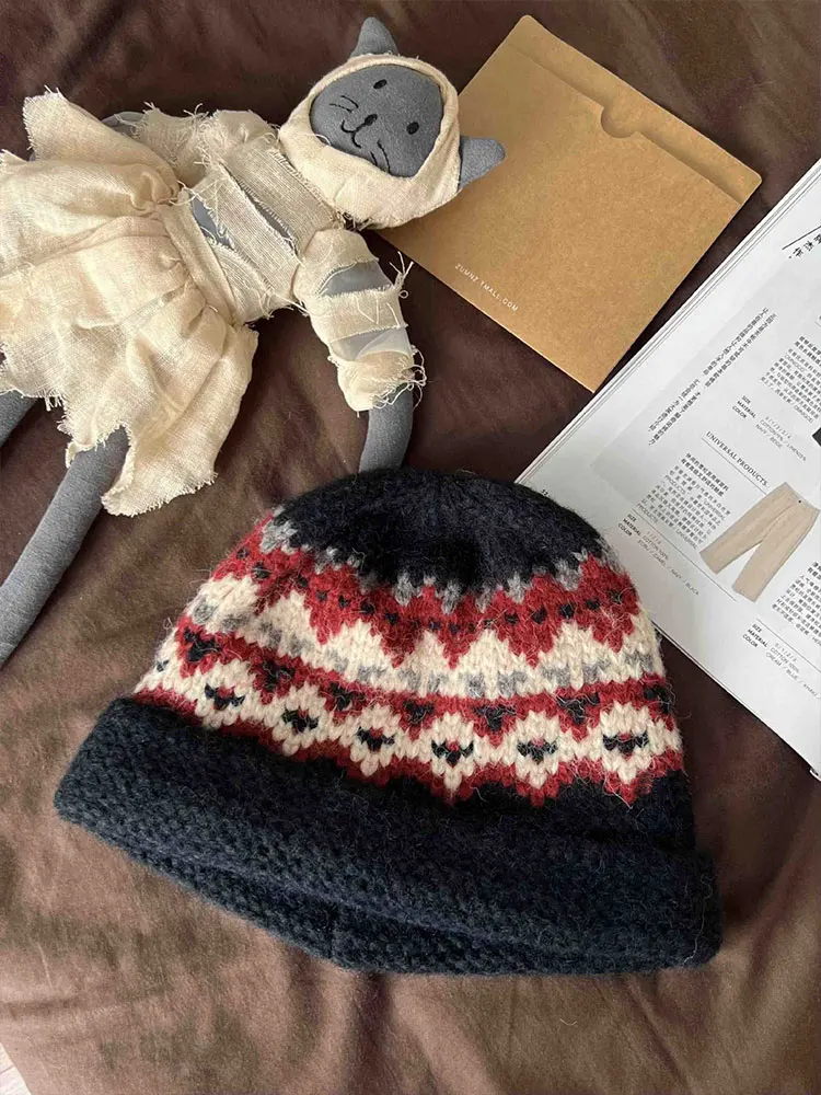 Retro Jacquard Gestrickte Mützen Kappe Für Männer & Frauen Winter Warme Unisex Mit Kapuze Hut Balaclava Caps Outdoor Ski Beanie Kalten hut Motorhaube – Detail 9