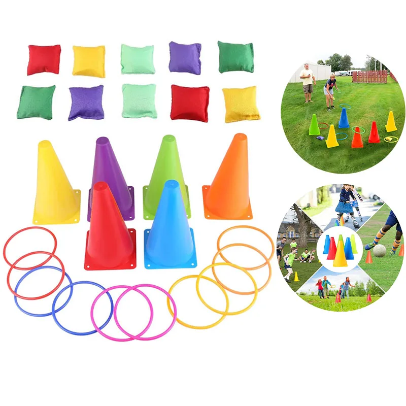 1Set Kids Fun Ring Throwing Game Outdoor Parent-child Interactive Throwing Circle Ring Marker Bucket Football Training Equipment