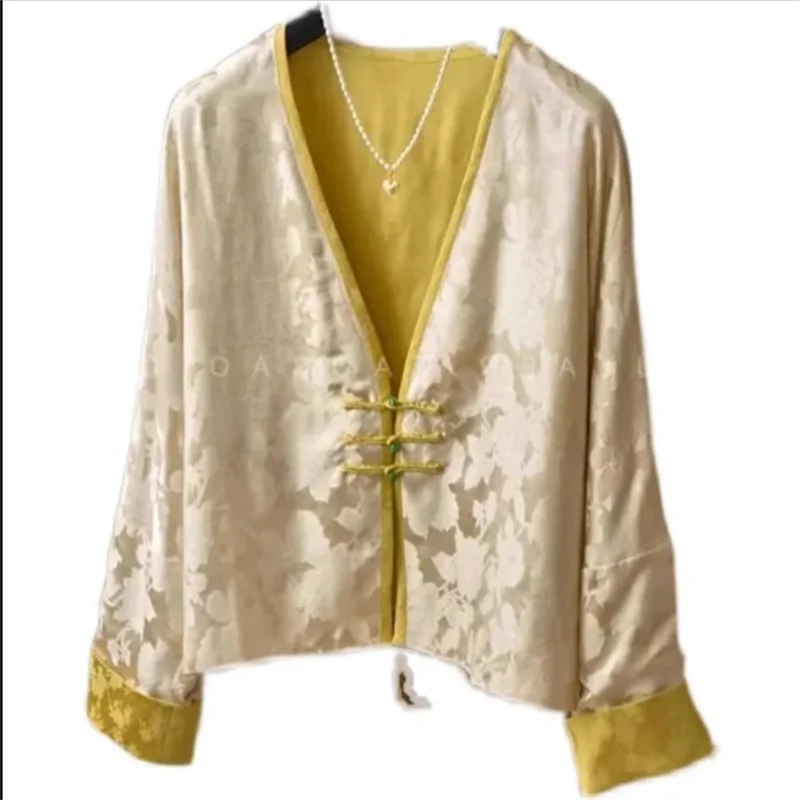 Cappotti corti retrò Capispalla donna Primavera Autunno Giacca da donna Retro Patchwork con bottoni Top Cappotti jacquard sottili Giacche con scollo a V