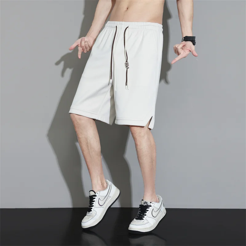 Men's Clothing Solid Color High Waisted Drawstring Bandage Pockets with Elastic Loose Summer Sweatpants Boyfriend Trendy Shorts