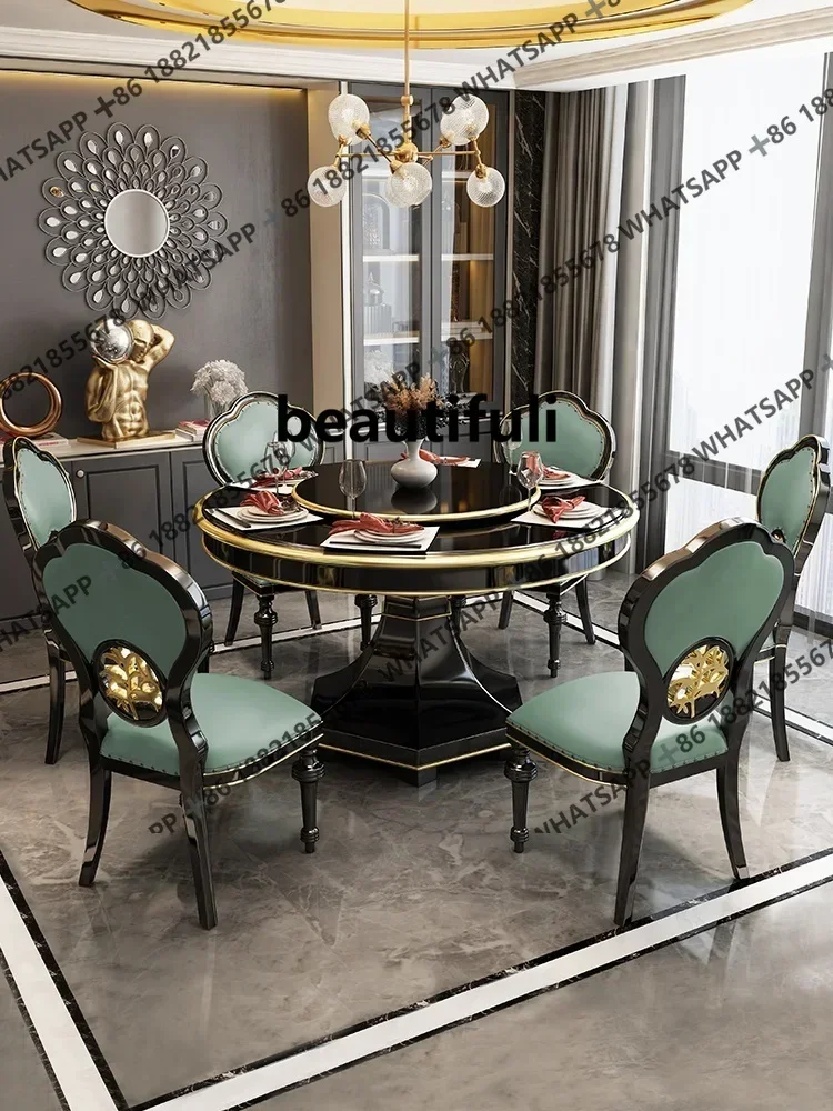 

ZJAmerican dining table and chair combination small apartment household white round dining table high-end luxury solid wood