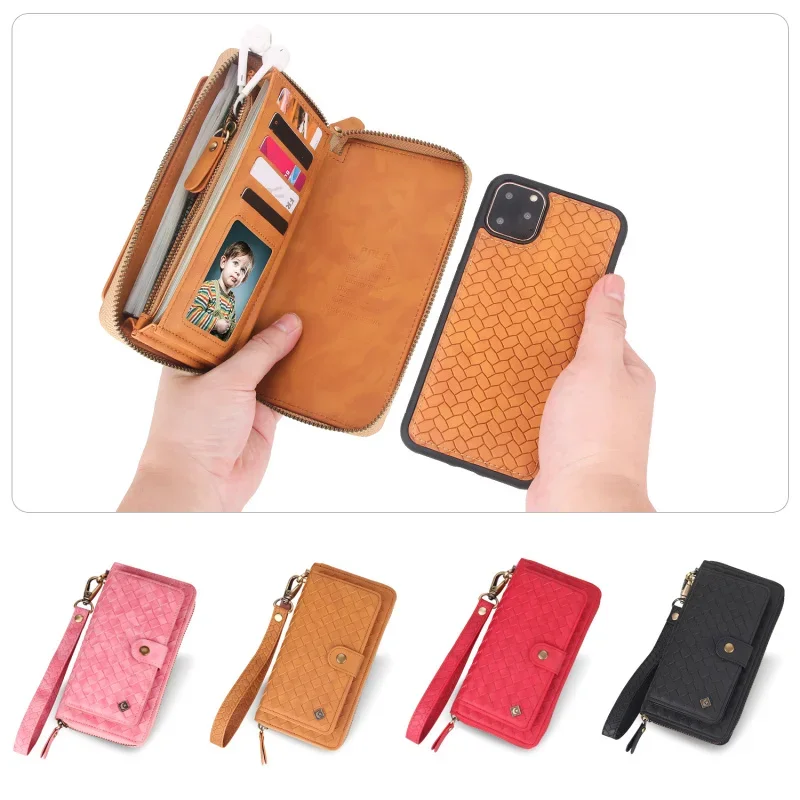 Multifunctional fashion woven pattern zipper FHX-SB mobile wallet for iPhone 6S 7 8 Plus X XR XS MAX 11 11Pro MAX mobile wallet