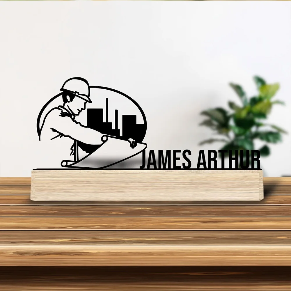 1pc Customizable Wrought Iron Desktop Decoration Custom Content Equipped with Wooden Base Perfect for Home or Office Decoration