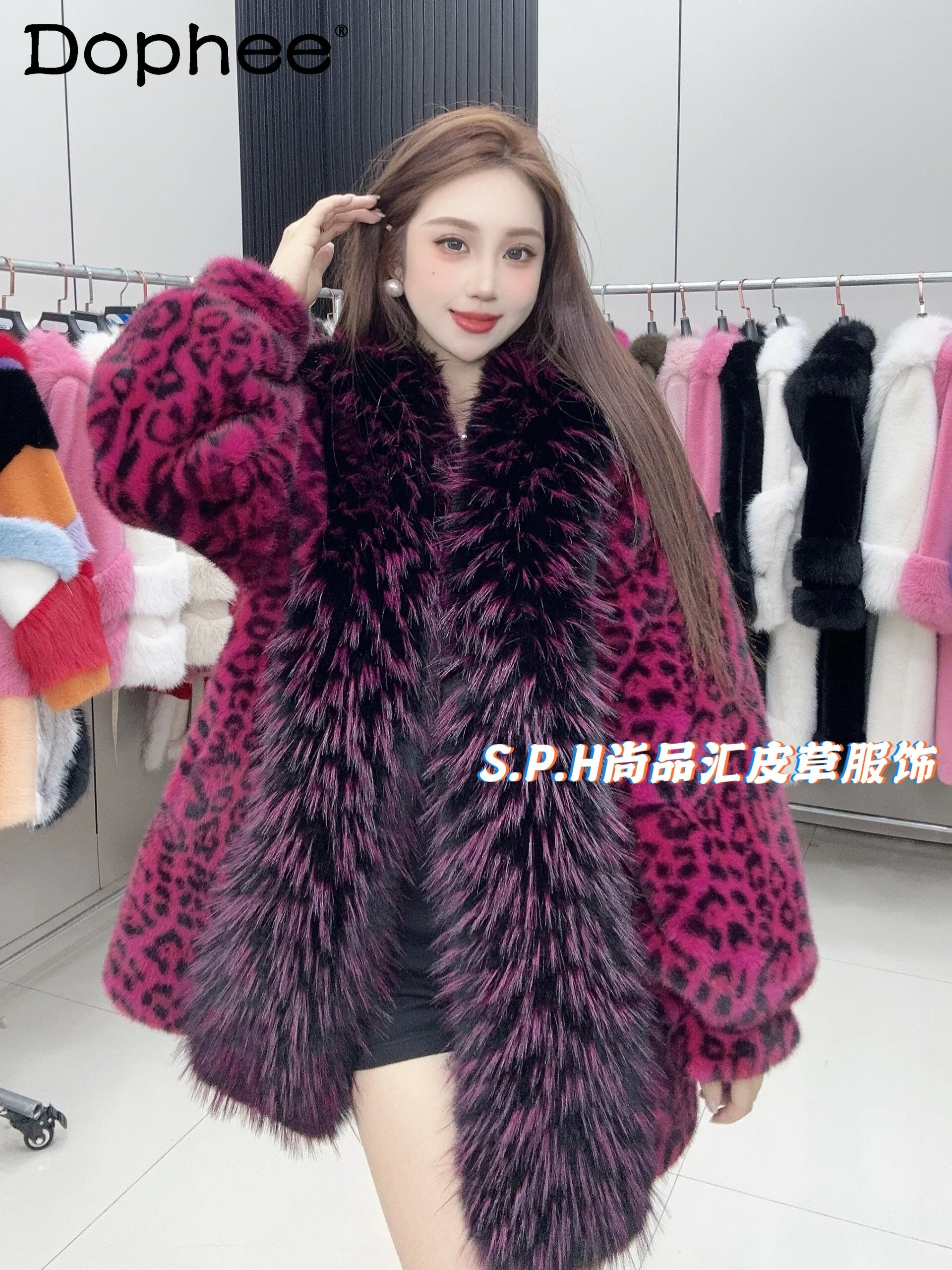 

Fashionable Leopard Print European Mink All-Match Mid-Length Loose Faux Fur Coat for Women Winter Clothes 2024 Fashion Coats