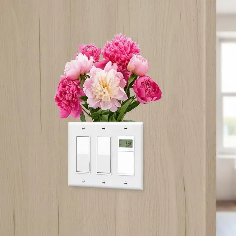 Realistic Floral Plant Switch Sticker Self-Adhesive Removable Waterproof Wall Sticker Switch Cover Sticker Home Decor