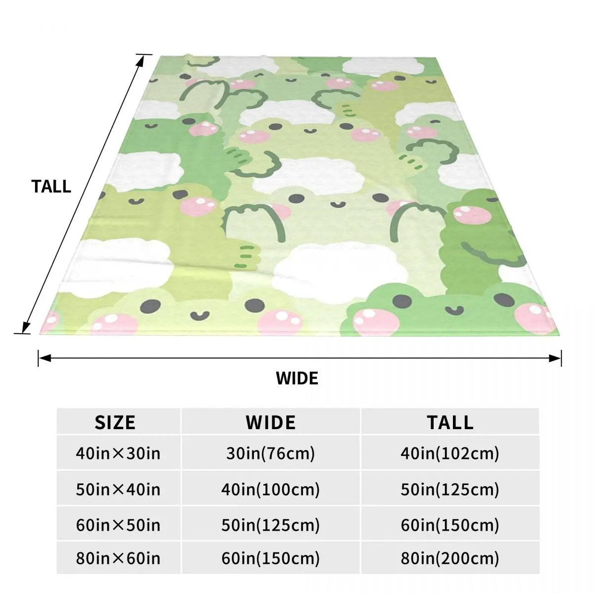 Kawaii Frog Seamless Pattern Cartoon Green Frogs Blanket Soft Warm Flannel Throw Blanket Bedspread for Bed Travel Home Couch