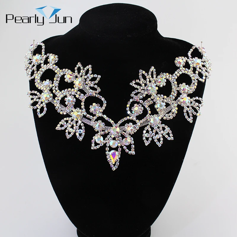 1 Pieces of 20cm*14cm Rhinestone Applique Collar Crystal AB Color Accessories for Wedding Dress DIY Sewing Accessories YL012